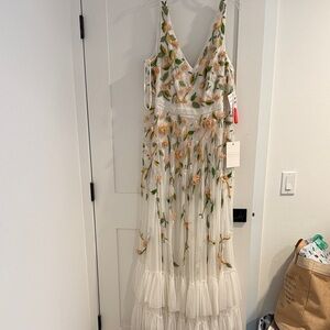 Mac Duggal White and Orange Dress